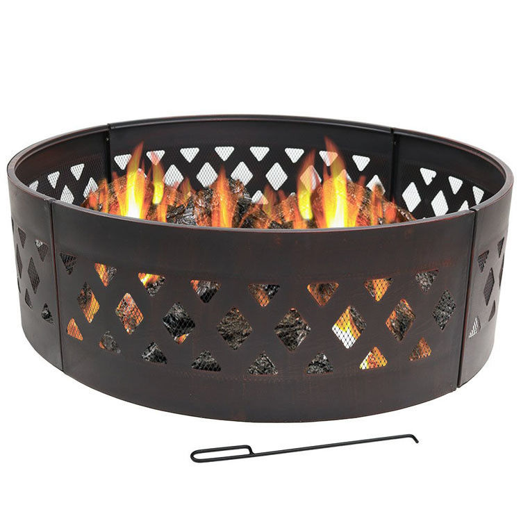 Outdoor Patio Backyard Garden Bonfire Camping Fire Pit Ring with Poker 360 Degree Round