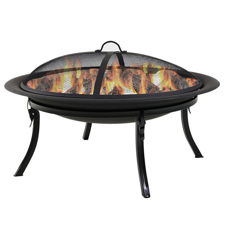Outdoor Patio Backyard Garden Bonfire Camping Round Metal Fire Pit Bowl with Poker in Black