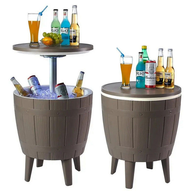 Foldable Outdoor Camping Picnic Beach Cafe Bistro Bar Chill Ice Cooler Lift Top Wine Beer Table with Storage