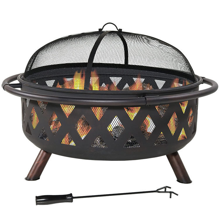 Outdoor Patio Backyard Garden Bonfire Camping Metal Fire Pit Bowl with Poker and Cover