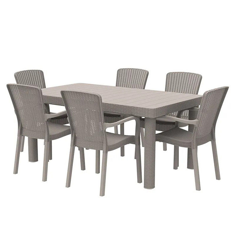 Custom Logo Nordic Plastic Rattan Dinning Table and Chair Set for Leisure Stackable Design