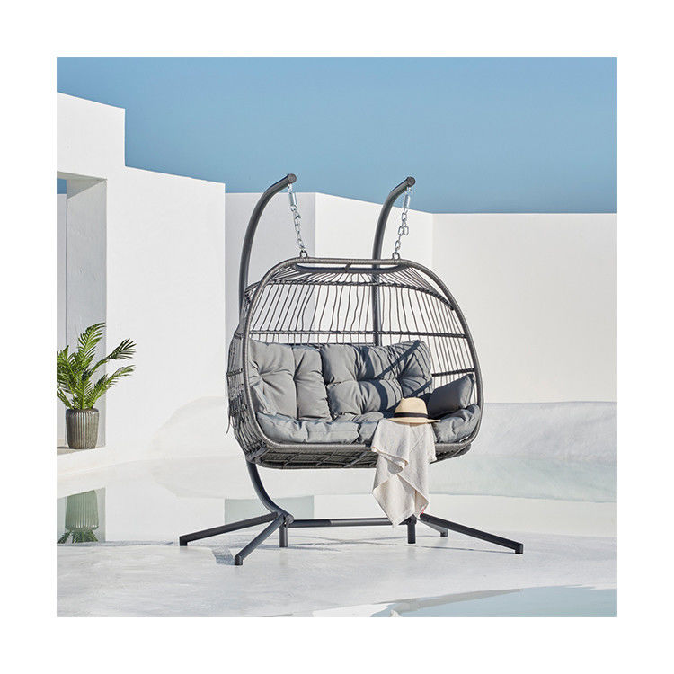 Outdoor Hanging Chair AJUNION Double Seat Wicker Rattan Egg Patio Swings with Stand