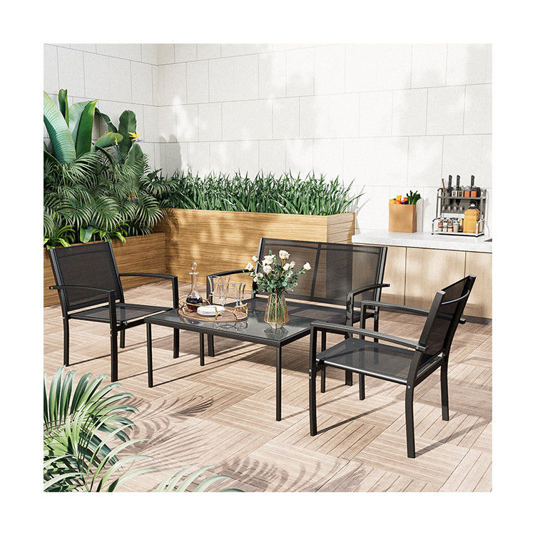 Modern and Stylish AJUNION 4 Piece Steel Garden Furniture Sofa Set with Coffee Table