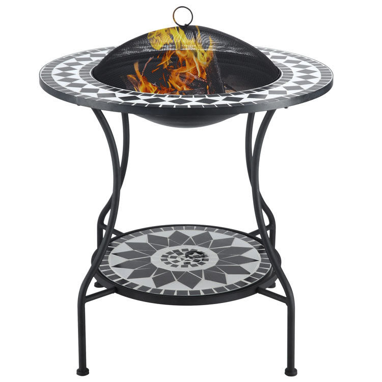 Outdoor Garden Bonfire Camping Wood Burning Firepit with Ice Bucket and Mosaic Fire Pit