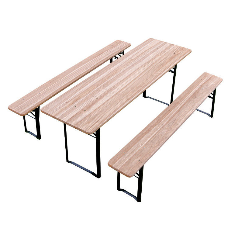 Outdoor Portable Patio Bar Solid Wood Rectangular Folding Table and Benches Chair Set