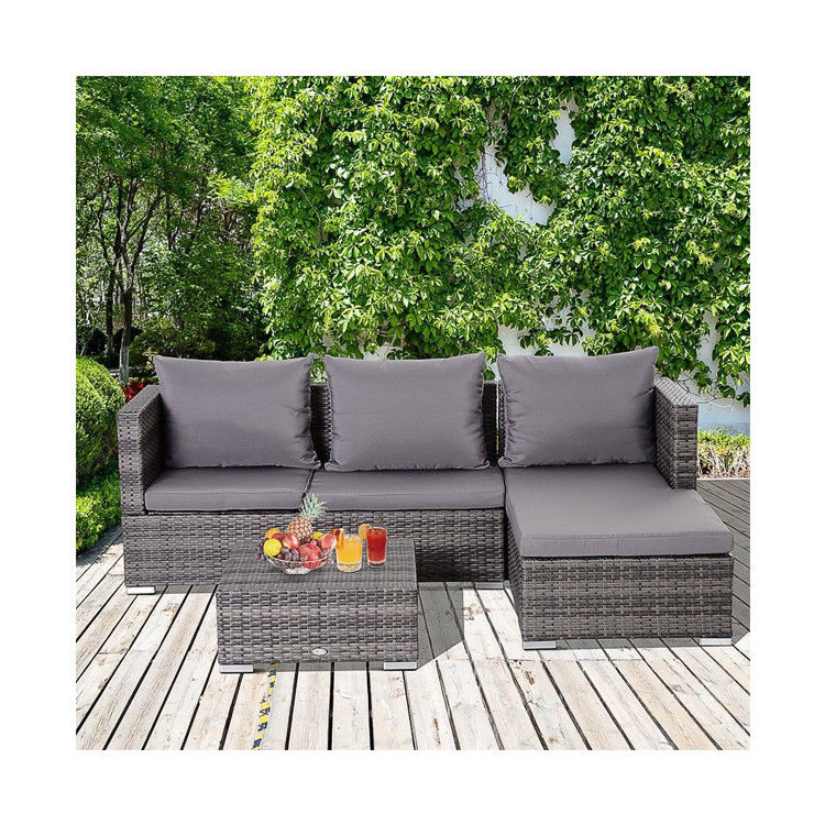 AJUNION 3-Piece Rattan Garden Sofa Set with Adjustable Backrest and Steel Tube Frame
