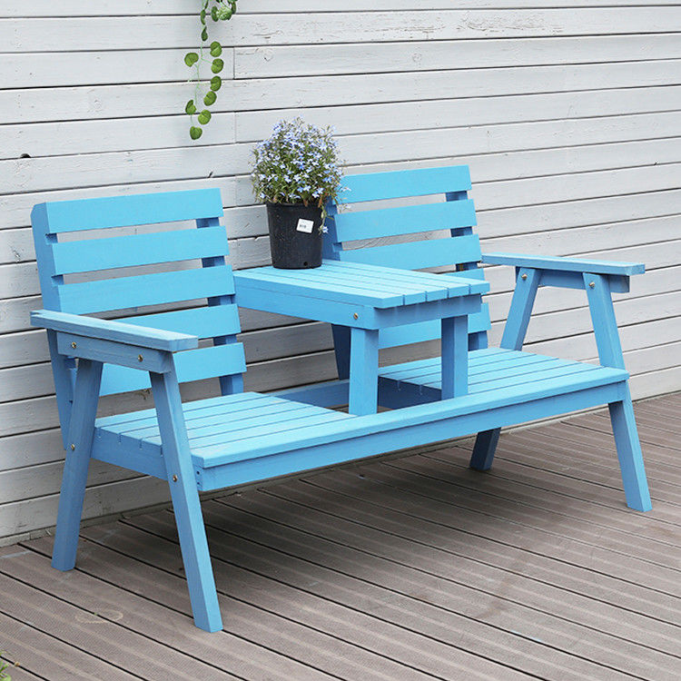 Outdoor Courtyard Solid Wooden Double Chair Bench with Table Enjoy Your Patio in Style