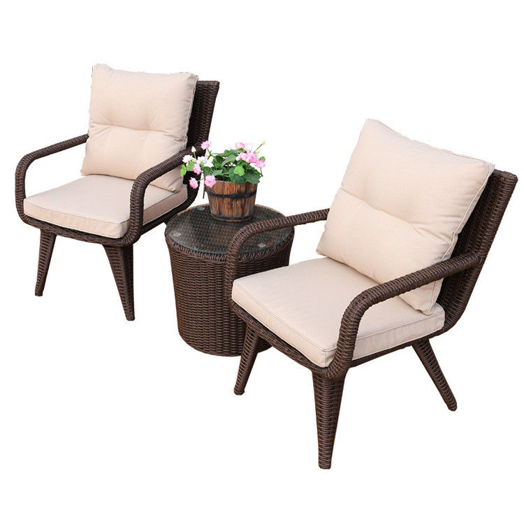 Modern Design Woven PE Rattan Armchair and Dining Table Set for Outdoor Villa Balcony