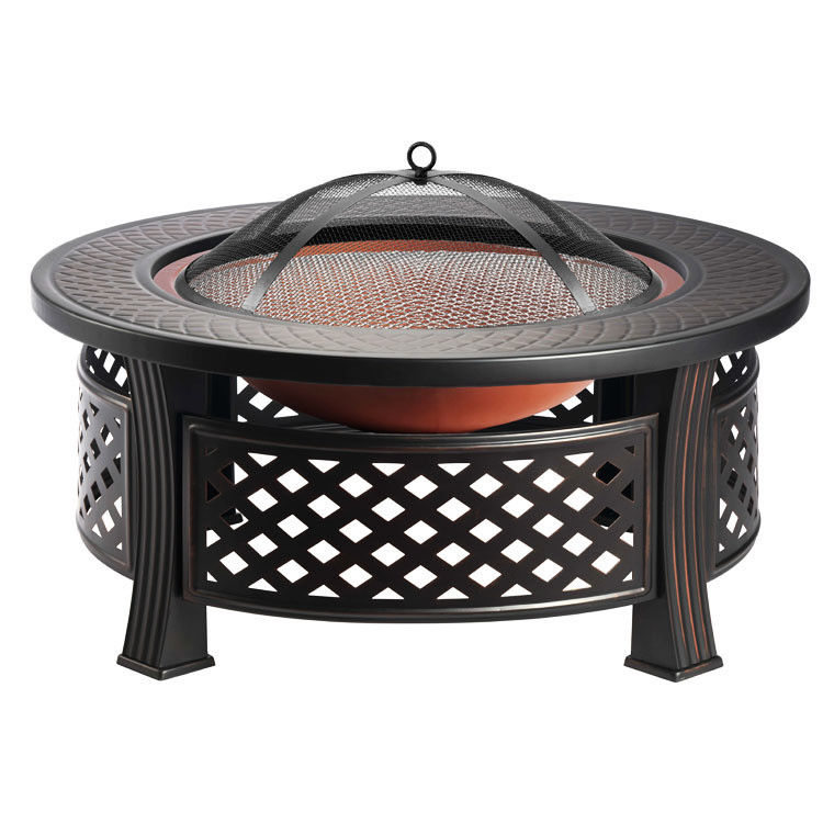 Backyard Patio Garden Bonfire Firepit with Round Wood Burning Fire Pit and Ice Bucket