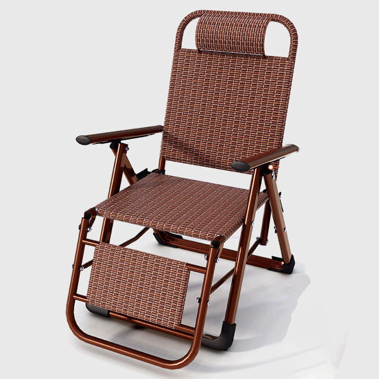 Outdoor Beach Balcony Garden Portable Rattan Folding Sun Lounge Chair with Foot Pedal
