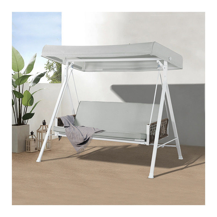 Outdoor Swing Chair with Adjustable Canopy AJUNION 3 Seater Swing Bed and Steel Frame