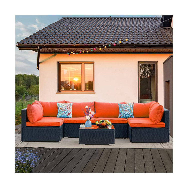 Steel Tube Frame AJUNION PE Rattan Garden Furniture Sofa Set for Outdoor Leisure Time
