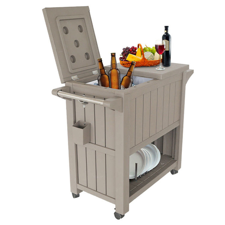 Traditional Design 3-In-1 Portable Outdoor Ice Cooler Trolley Cart with Four Wheels