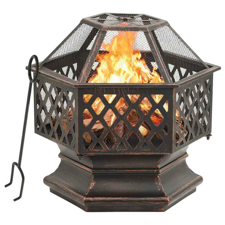 Hexagon Crossweave Steel Wood Burning Fire Pit Bowl for Outdoor Patio and Garden