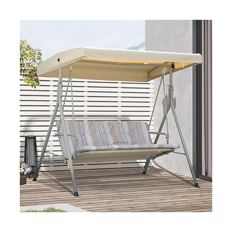 Modern Design AJUNION 3 Seater Outdoor Metal Frame Patio Swings Couch Swing Bed Chair
