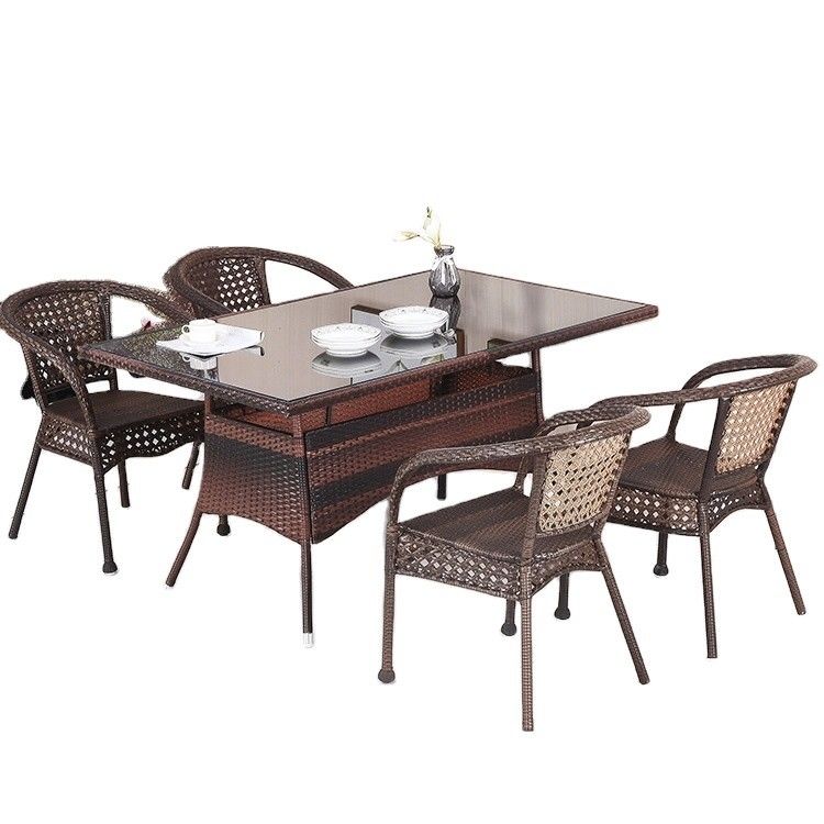 Outdoor Garden Balcony Stackable Armchair and Wicker Dining Table Set for Leisure
