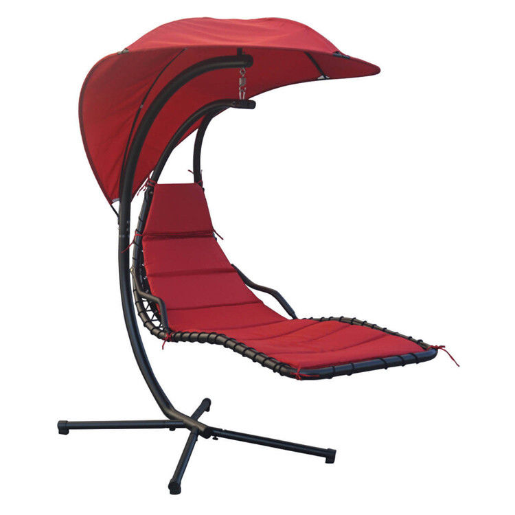 Upgrade Your Patio Modern Metal Stand Hammock Swing Chair with Cushion and Sun Canopy