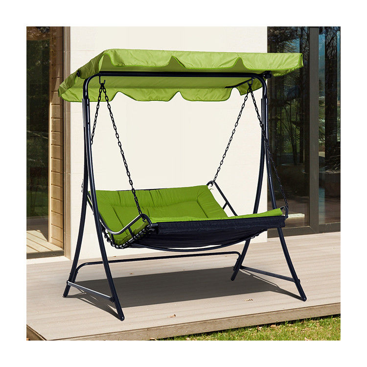 Polyester Cushion AJUNION Outdoor Swing Canopy Hammock 3 Seater Patio Swing Chair with Adjustable Canopy