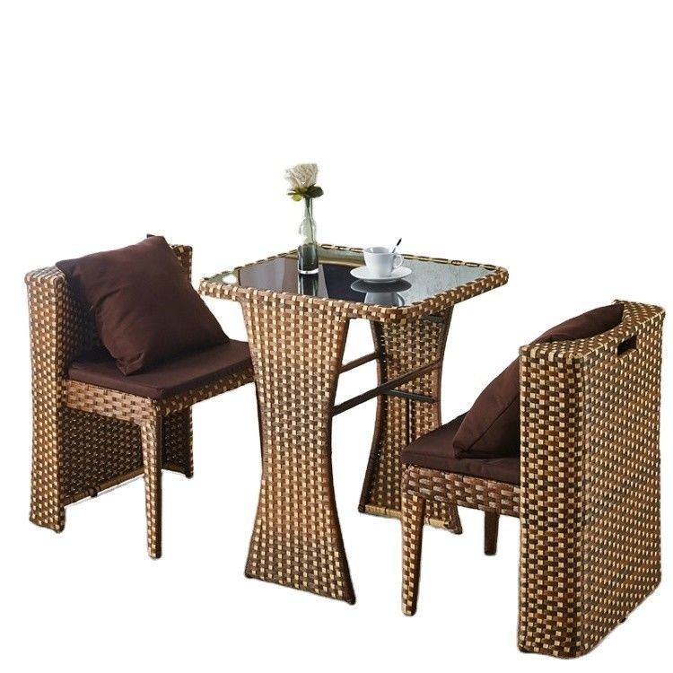 Outdoor Rattan Furniture for Coffee Shop Tempered Glass Top Table and Chair Set