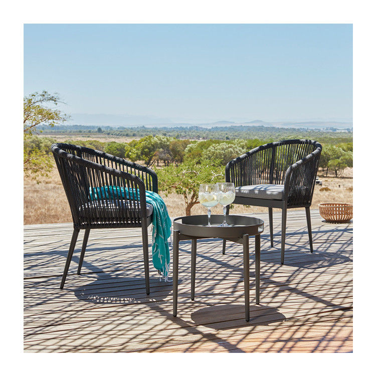 Rope Weave AJUNION 3 Piece Aluminum Bistro Set for Balcony Cottage and Beach Seating