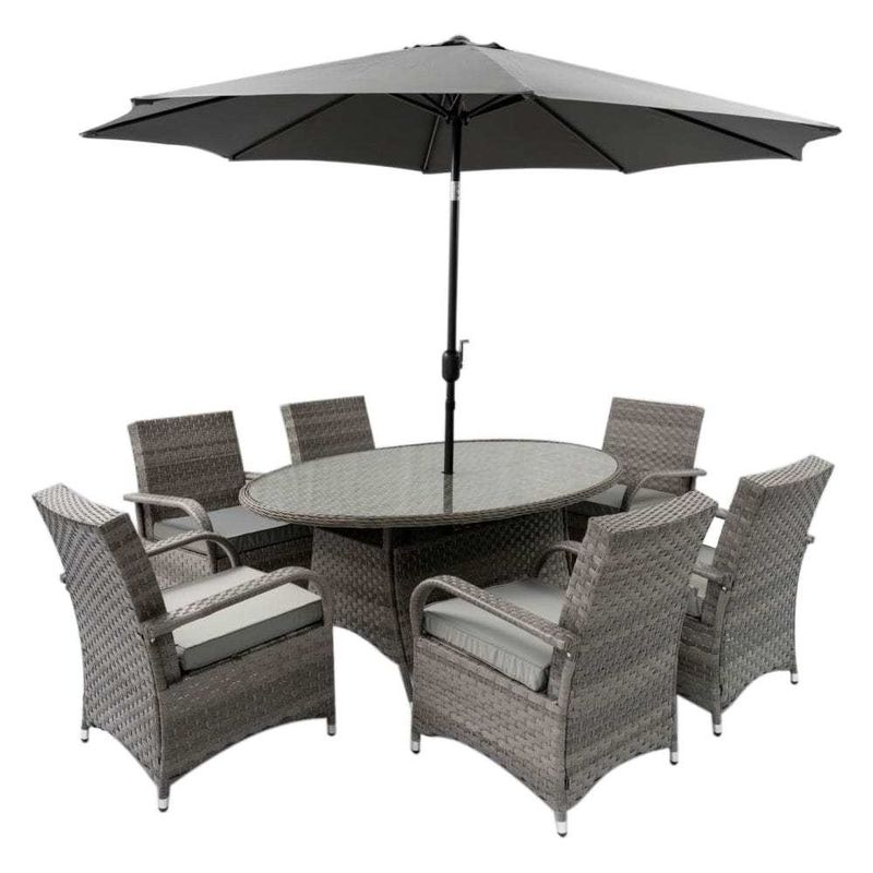 9 Seater Outdoor Dining Set with Round Table and Cushions by AJUNION Rattan Furniture