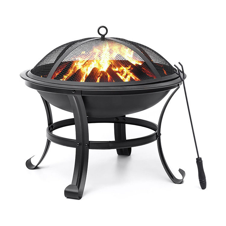 Round Steel Wood Burning Fire Pit for Outdoor Garden and Backyard Barbecue Grill