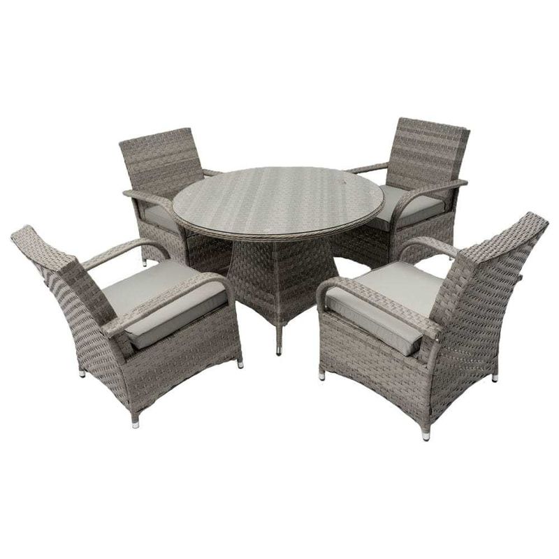 Round Table Outdoor Dining Furniture Wicker Rattan Garden Set for 4 Seater by AJUNION