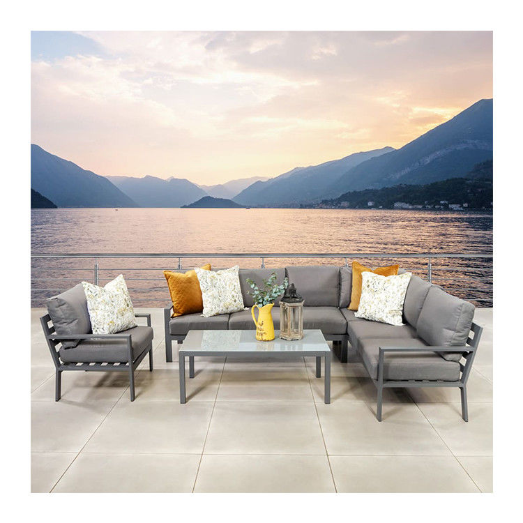 Aluminum Frame Modern L Shape Garden Sofa Set with Coffee Table Size L 120 x W60 x H45cm