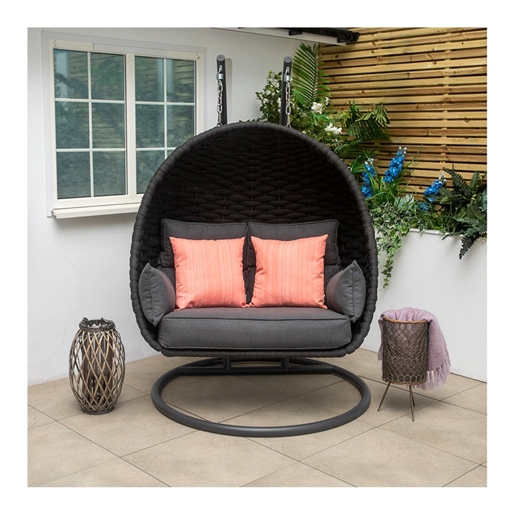 80kg Load Capacity PE Rattan Double Seat Swing Egg Chair for Deluxe Outdoor Furniture