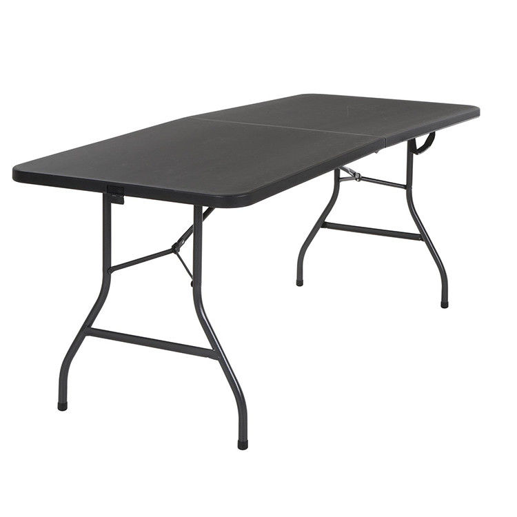 Plastic Folding Table Black 6ft Molded for Indoor Outdoor Banquet Picnic Iron Frame