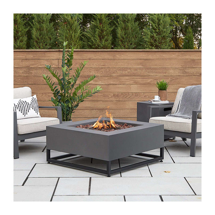 Outdoor Living Square Steel Gas Fire Pit Table with Adjustable Flame Height Function