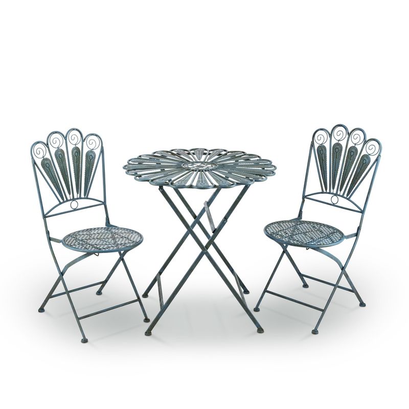Foldable Table and Chair Patio Set Peacock-Inspired Bistro Set for Any Gathering