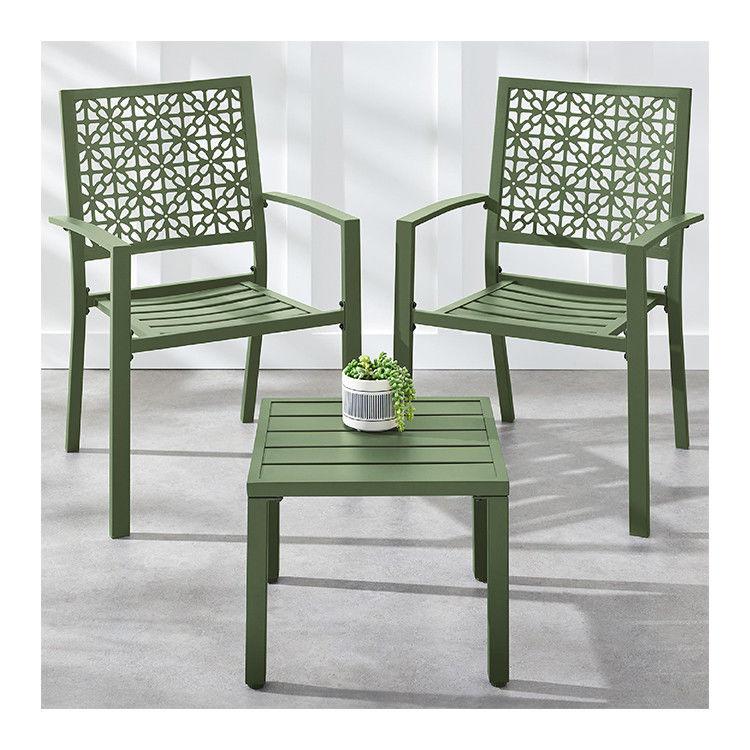 Outdoor Furniture AJUNION Modern Steel KD Frame Garden Set Stackable Chair Bistro Set