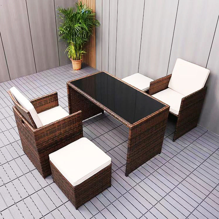 Space Saving Garden Set Modern Plastic Rattan Corner Table and Chair for Courtyard Patio