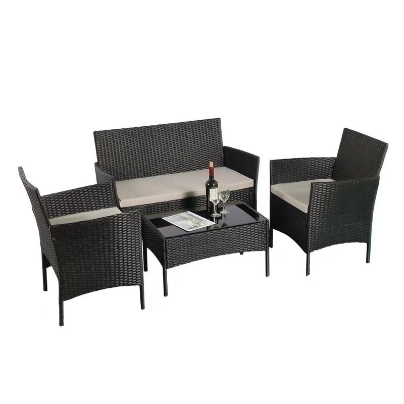 Outdoor Set Patio Garden Courtyard Four-piece Plastic Rattan Wicker Sofas Chair Table
