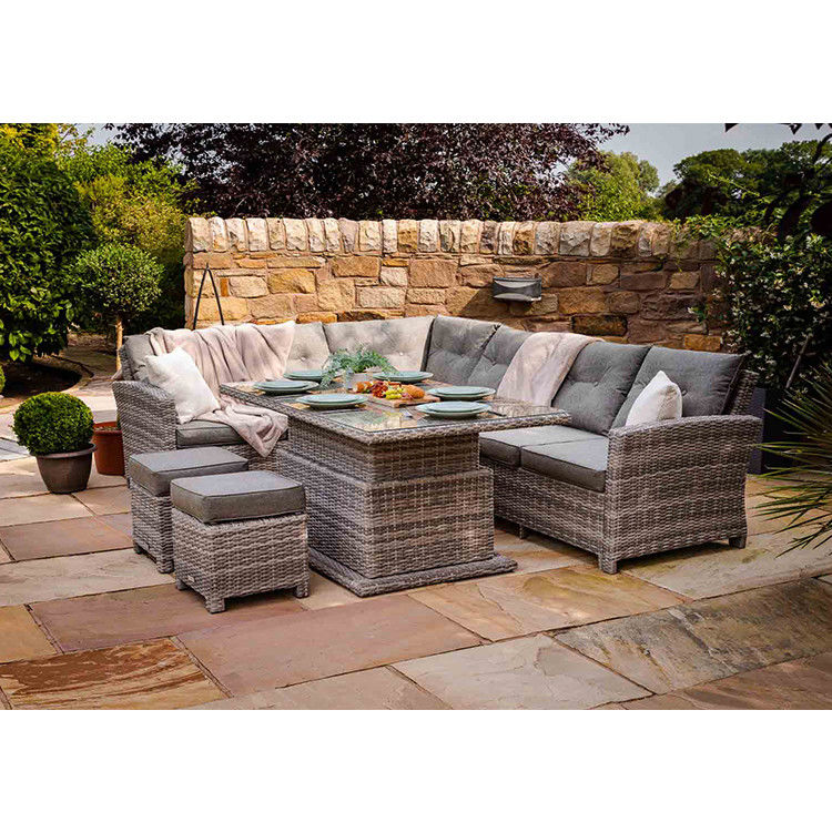 PE Rattan AJUNION Outdoor Sectional Corner Sofa Patio Set with Adjustable Dining Table
