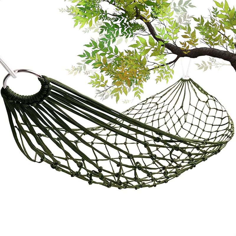 Outdoor Indoor Garden Camping Farmhouse Style Portable Folding Nylon Rope Net Mesh Single Hammock Design