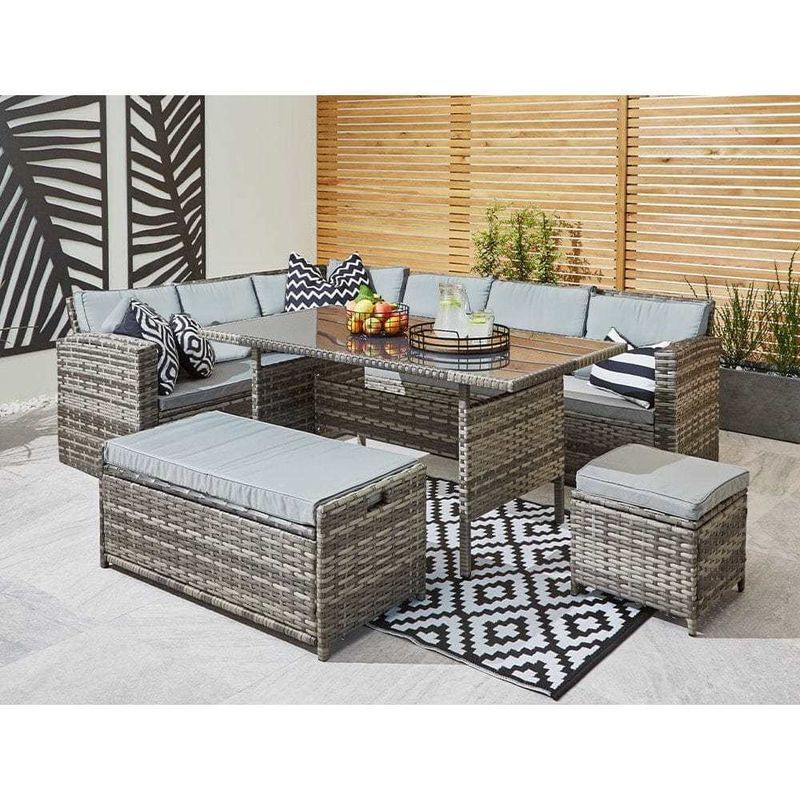 Outdoor Garden Set with Storage Bench AJUNION 9 Seater Rattan Sectional Corner Sofa