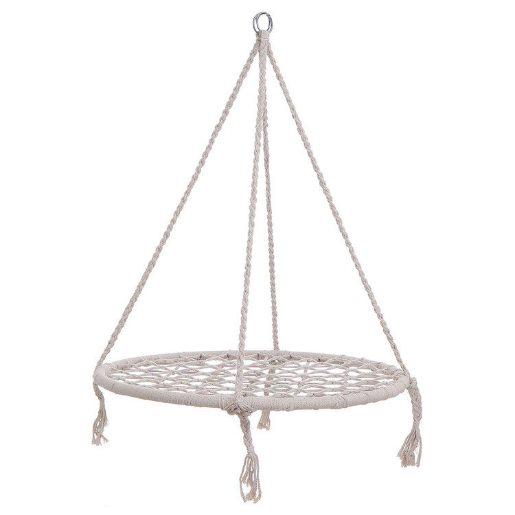 Outdoor Indoor Garden Camping Metal Swing Chair with Cotton Rope and Foldable Design