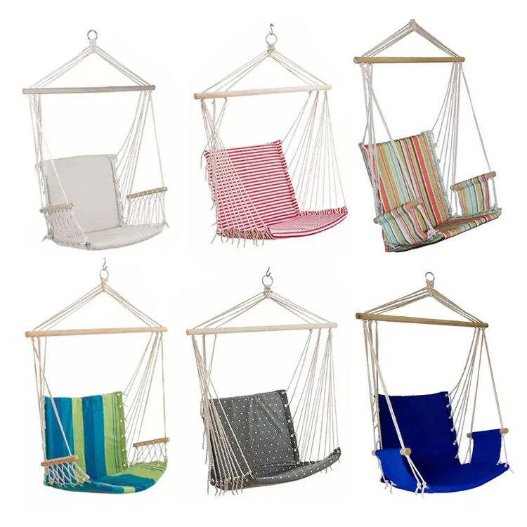 Indoor and Outdoor Metal Frame Outdoor Swing Chair with Cotton Rope Hanging Hammock