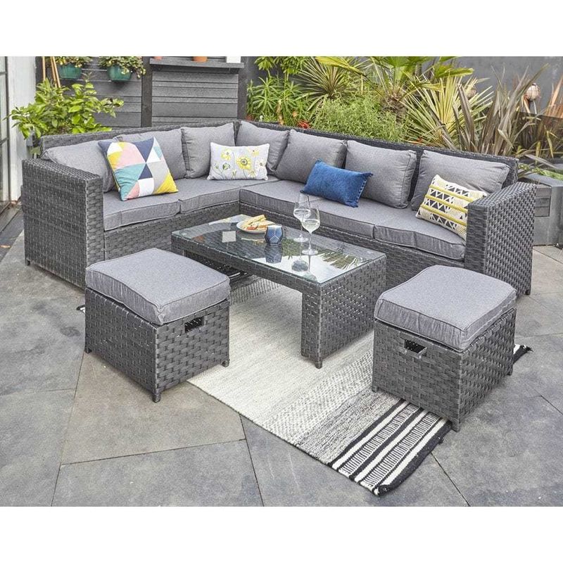 Garden Set AJUNION 8 Seater Outdoor Furniture Rattan Corner Lounge Sofa Set for Backyard