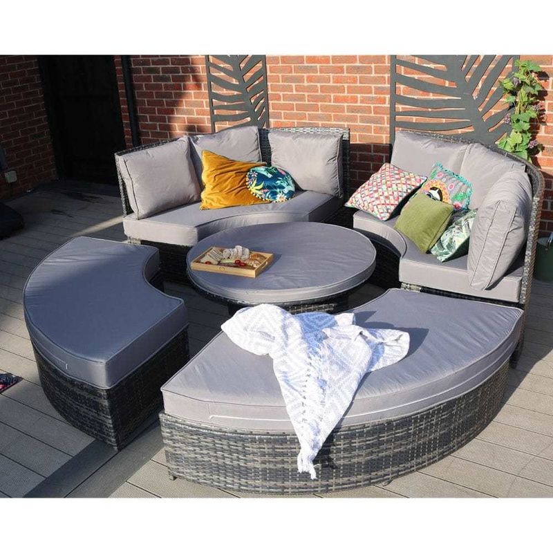 Adjustable Dining Table Wicker Woven Sofa Set for Outdoor Daybed Furniture by AJUNION