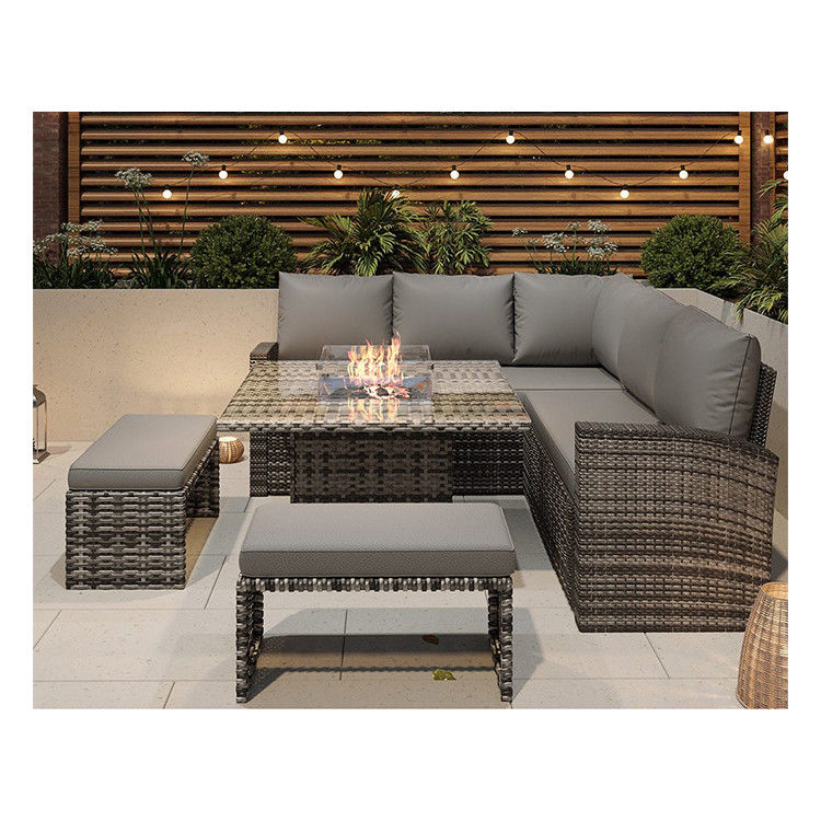L96xW49xH35cm Bench Size Modern Sectional Corner Lounge Patio Furniture with Fire Pit