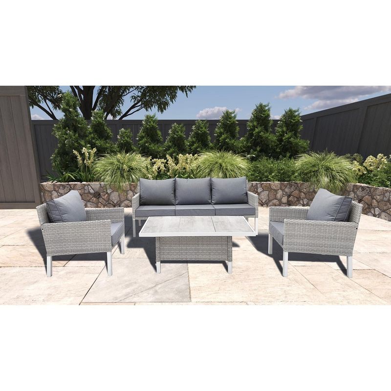 Modern Style 4 Piece Outdoor Rattan Furniture Lounge Set with L193xW71xH77cm Sofa Size