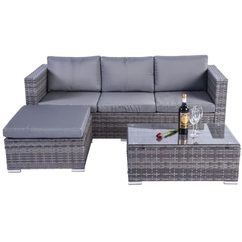 Outdoor Garden Furniture Wicker Rattan Sofa Set with Coffee Table in PE Rattan