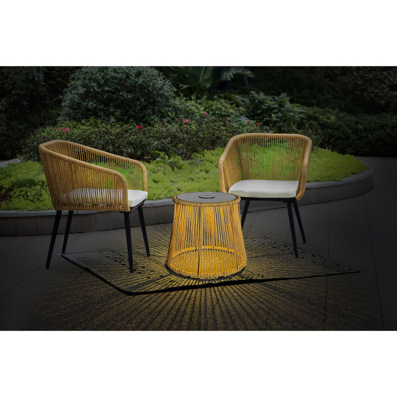Modern Design 3 Piece Bistro Set Wicker Rattan Chair Furniture with LED Solar Light