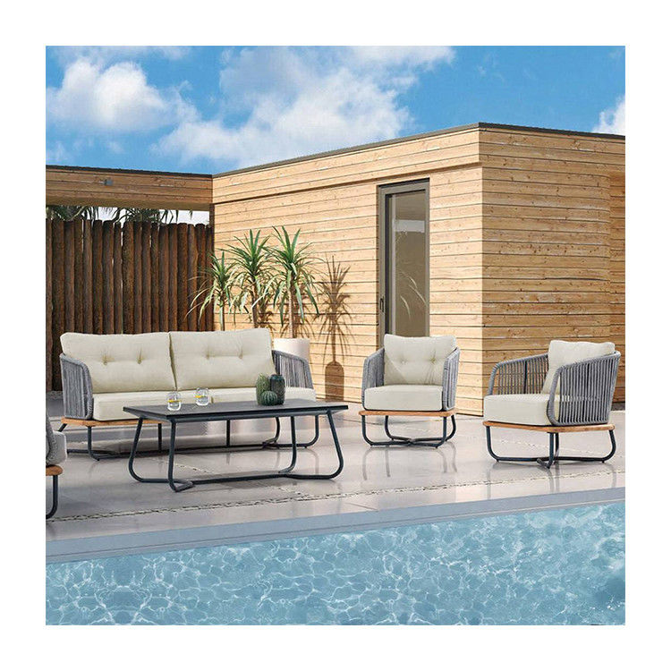 Commercial Outdoor Furniture Garden Sofa Set with Solid Teak Wood and Aluminum Frame