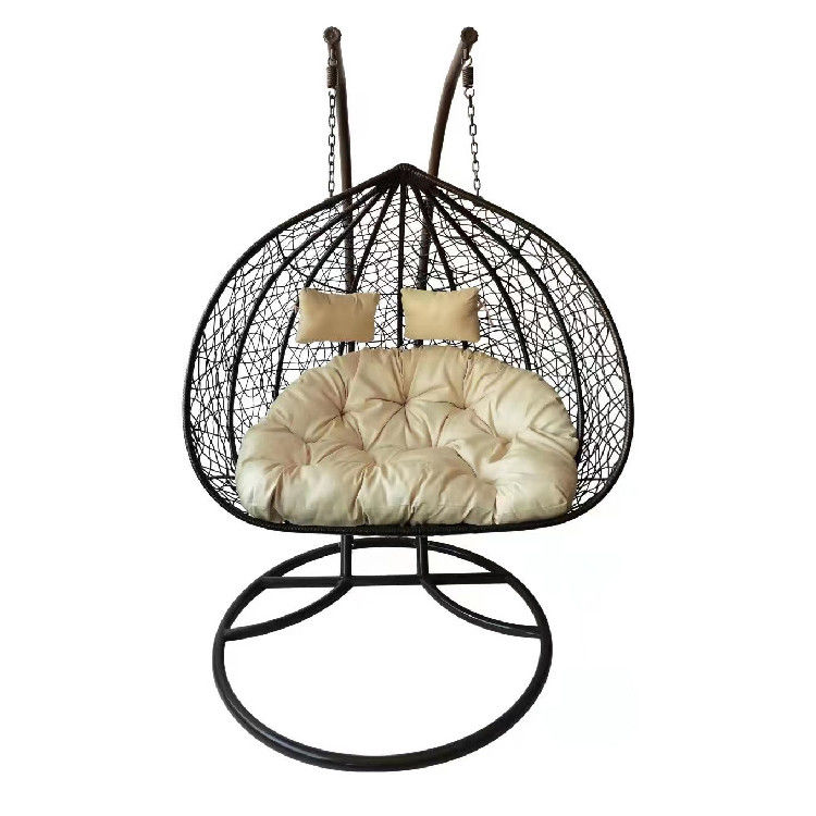 Contemporary Indoor Outdoor Balcony Garden Portable Double People Hanging Rattan Wicker Egg Swing Chair with Cushion