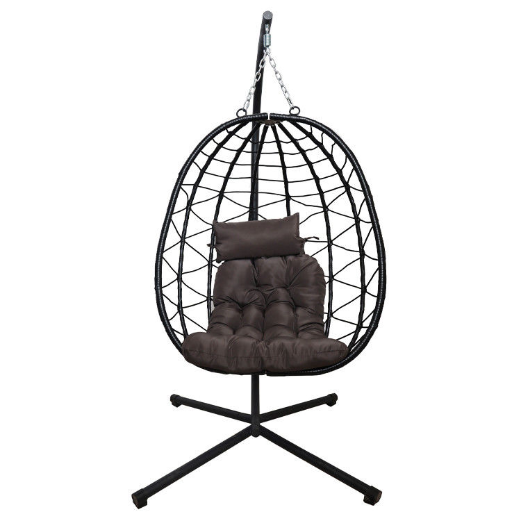 Outdoor Patio Courtyard Garden Weave Pe Rattan Rope Folding Hanging Egg Swing Chair with Cushion
