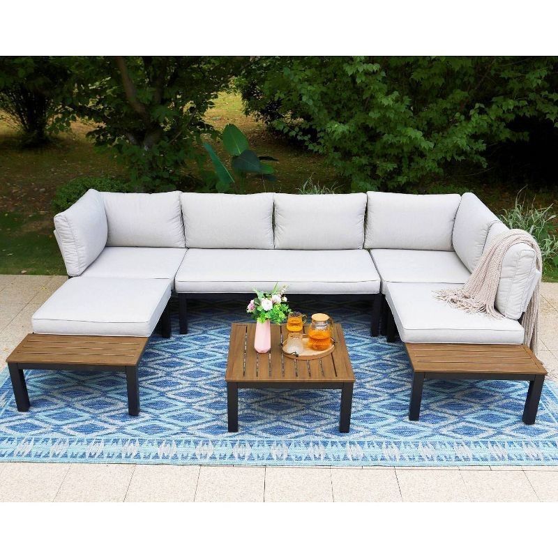 Aluminum Modular Patio Set AJUNION U Shape Large Size Outdoor Furniture Sectional Sofa